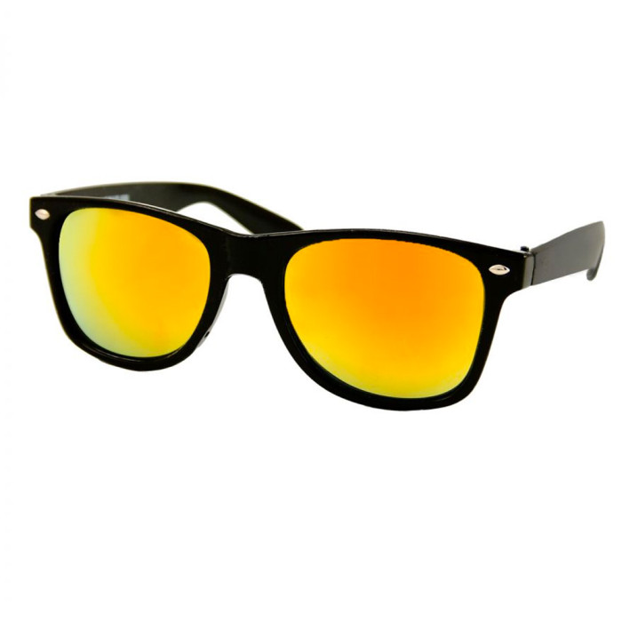 Loud and Clear wayfarer glasses black frame | orange mirror glass