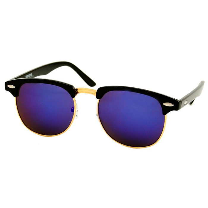 Loud and Clear clubmaster glasses black oval | blue purple mirror glass