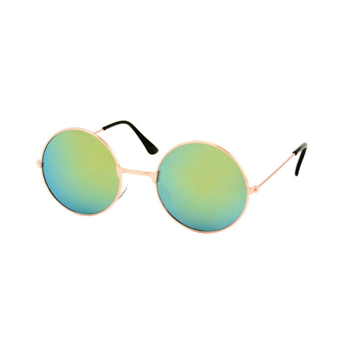 Festival/Gabber glasses mirror lenses round metal gold | yellow - green