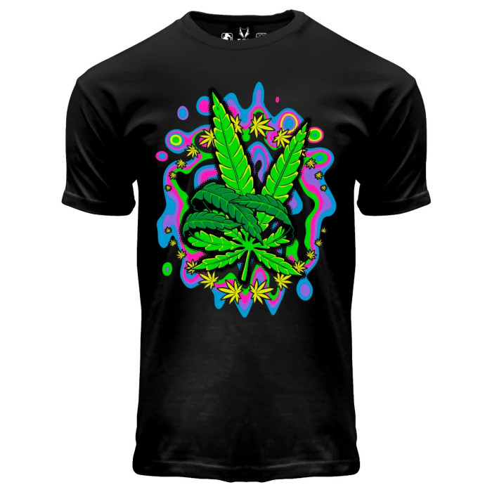 Hard-Wear T-shirt neon met blacklight space leaf