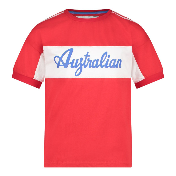 Australian kids sports T-shirt with shoulder trim | red