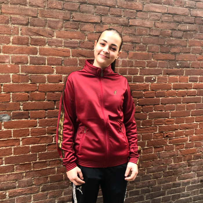 Australian slim fit jacket gold piping + big logo | bordeaux red