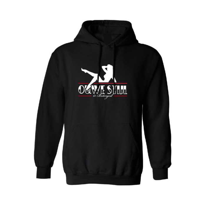 Ouwe Stijl is Botergeil hooded sweater verticale logo print op rug