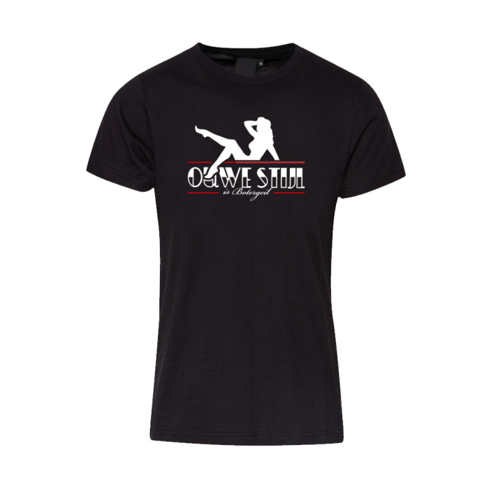 Ouwe Stijl is Botergeil T-shirt verticale logo print op rug