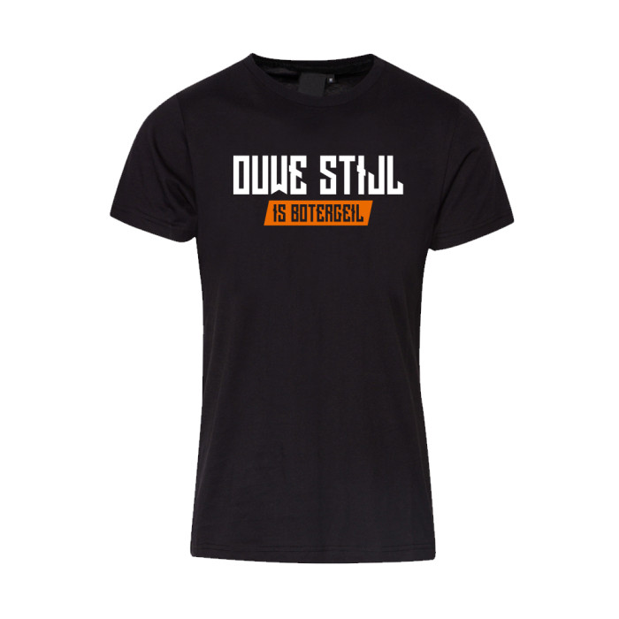 Ouwe Stijl is Botergeil T-shirt oranje logo print op rug