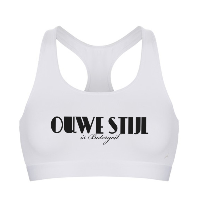 Ouwe Stijl is Botergeil ladies sports top logo white