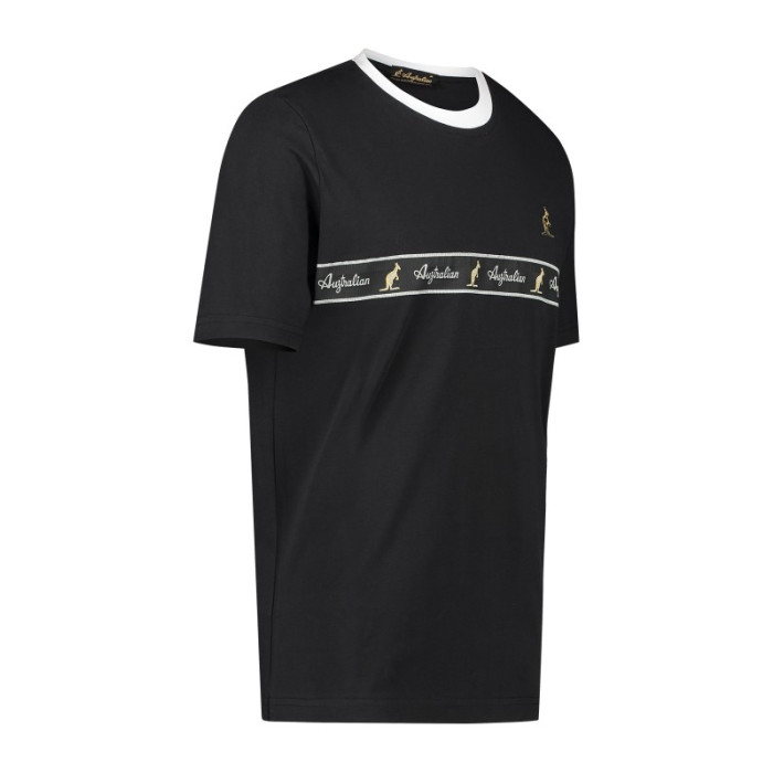 Australian T-shirt with black chest piping | black