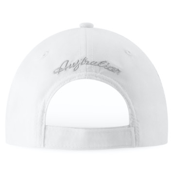 Australian cap with silver-colored logo emblem in white