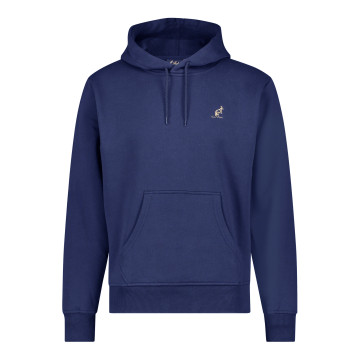 Australian hooded sweater with vertical gold trim 2.0 on back | cosmo blue