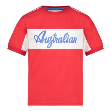 Australian kids sports T-shirt with shoulder trim | red