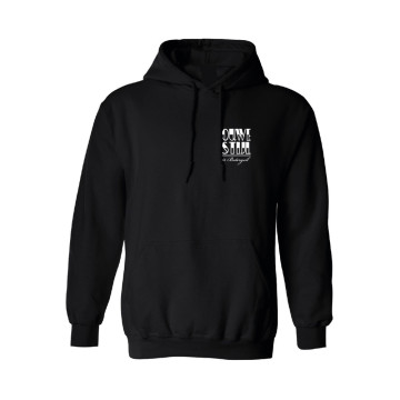 Ouwe Stijl is Botergeil hooded sweater zwart / wit logo print op rug