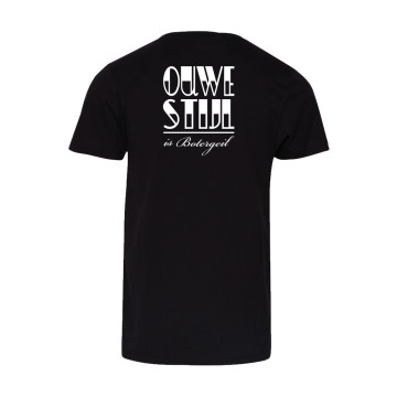 Ouwe Stijl is Botergeil T-shirt zwart / wit logo print op rug