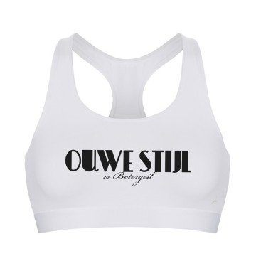 Ouwe Stijl is Botergeil ladies sports top logo white